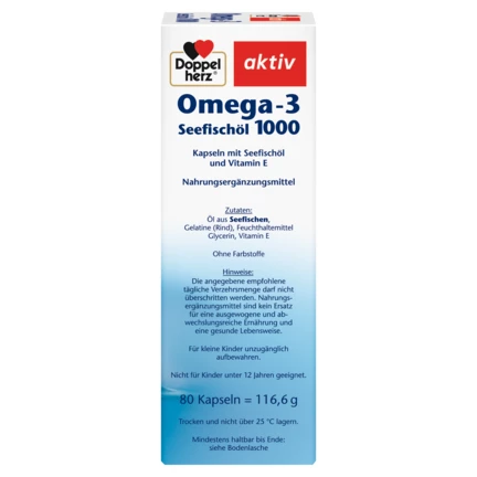 Abbildung der Produktverpackung Doppelherz aktiv Omega-3 Seefischöl 1000 Seitenansicht rechts